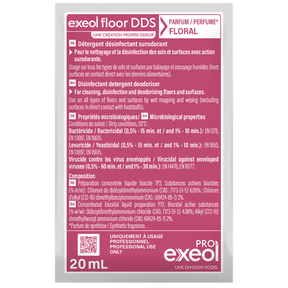 Détergent désinfectant surodorant Floral — Carton 250 dosettes 20 mL