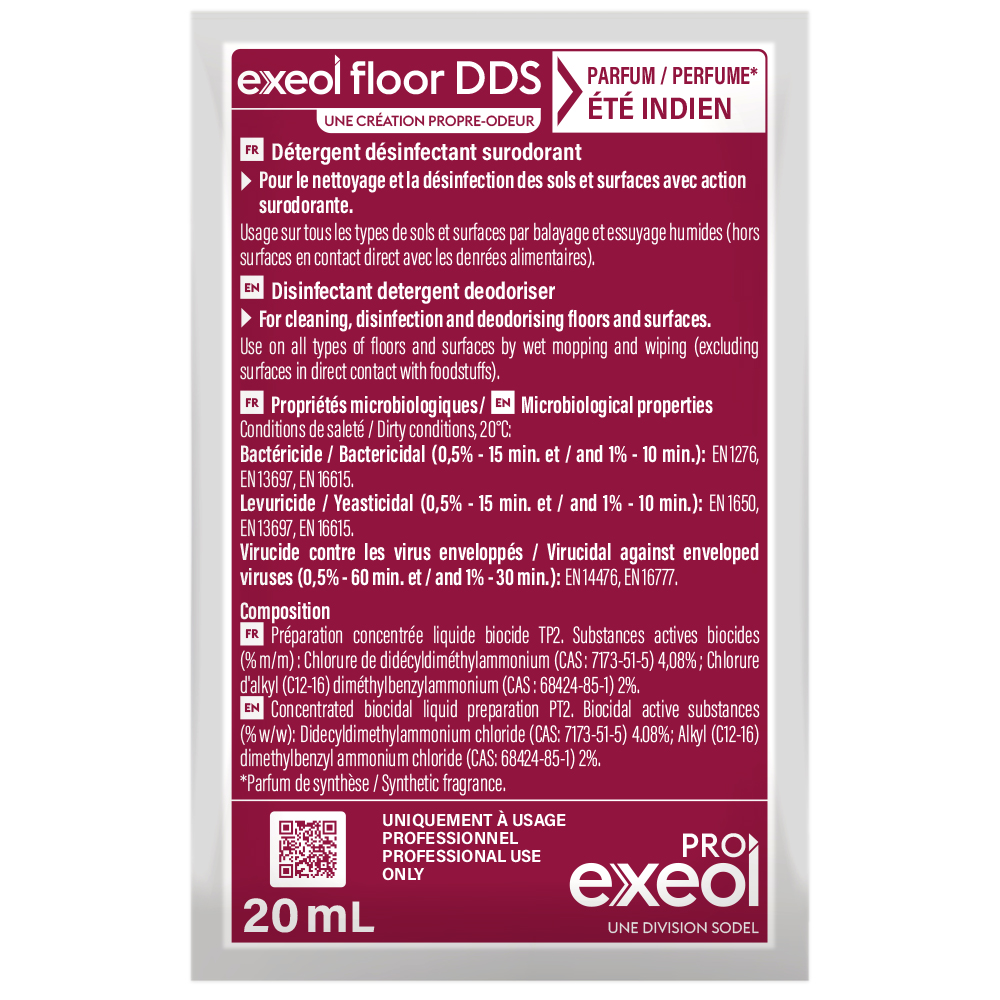 Détergent désinfectant surodorant sols Été indien — DDS Exeol Floor carton 250×20 ml