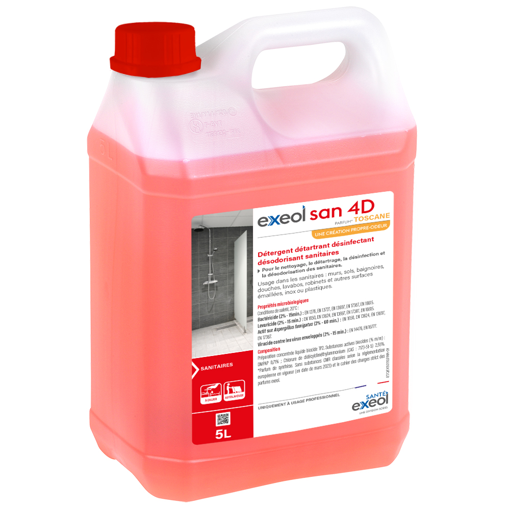 Détartrant Détergent désinfectant sanitaires Toscane — Exeol San 4D 5L
