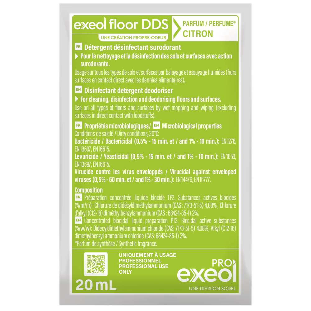 Détergent désinfectant surodorant sols Citron — DDS Exeol Floor carton 250×20 ml
