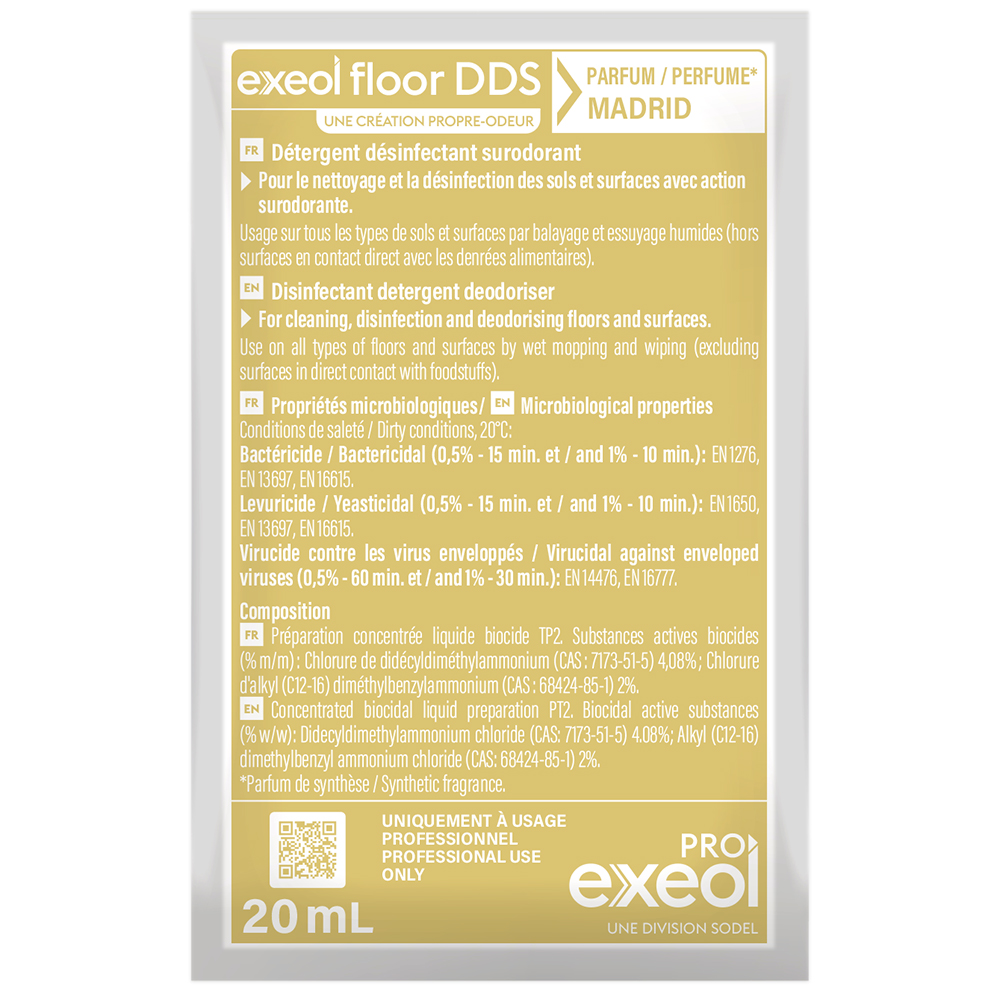 Détergent désinfectant surodorant sols Madrid — DDS Exeol Floor carton 250×20 ml
