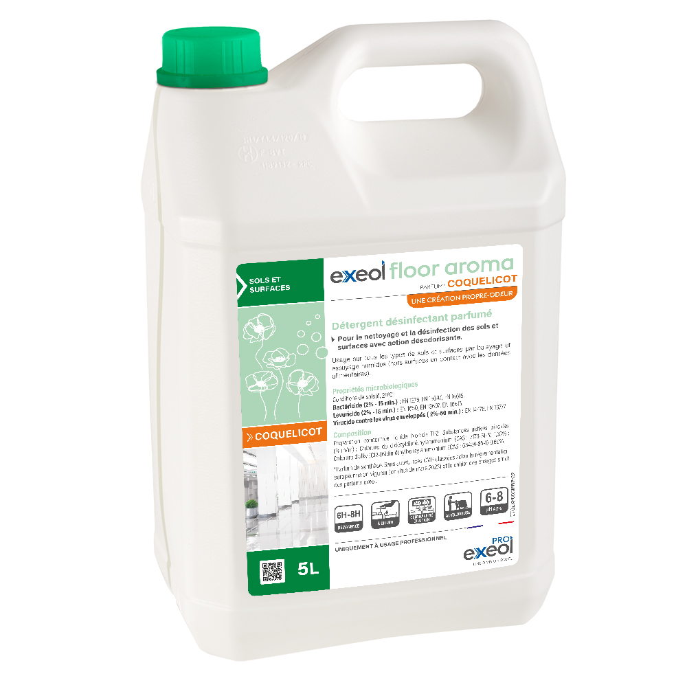 Détergent désinfectant parfumé sols Coquelicot — DDP Exeol Floor Aroma 5L