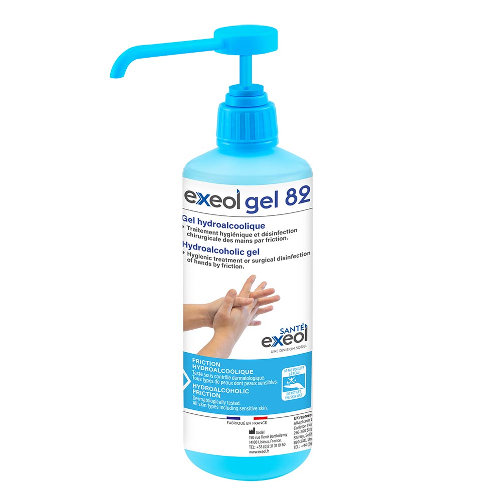 Gel hydroalcoolique professionnel mains — flacon pompe 500 ml