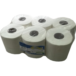 Bobine essuie-mains pure ouate blanche 450 formats — Lisse — lot de 6