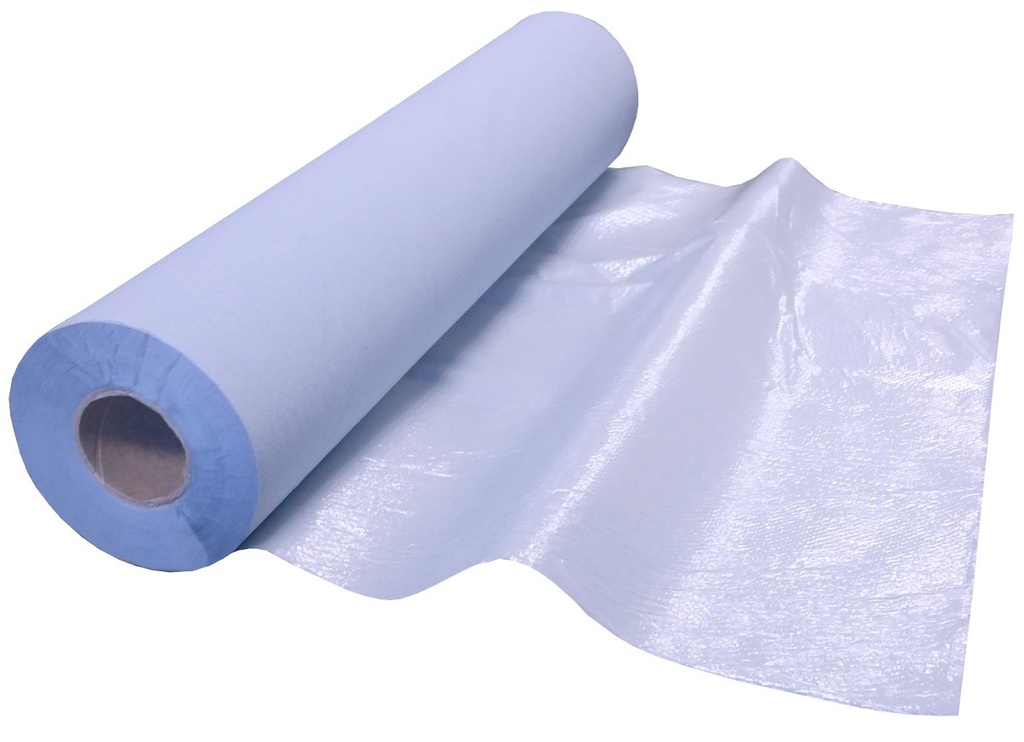 Drap d'examen plastifié bleu — carton de 6 rouleaux