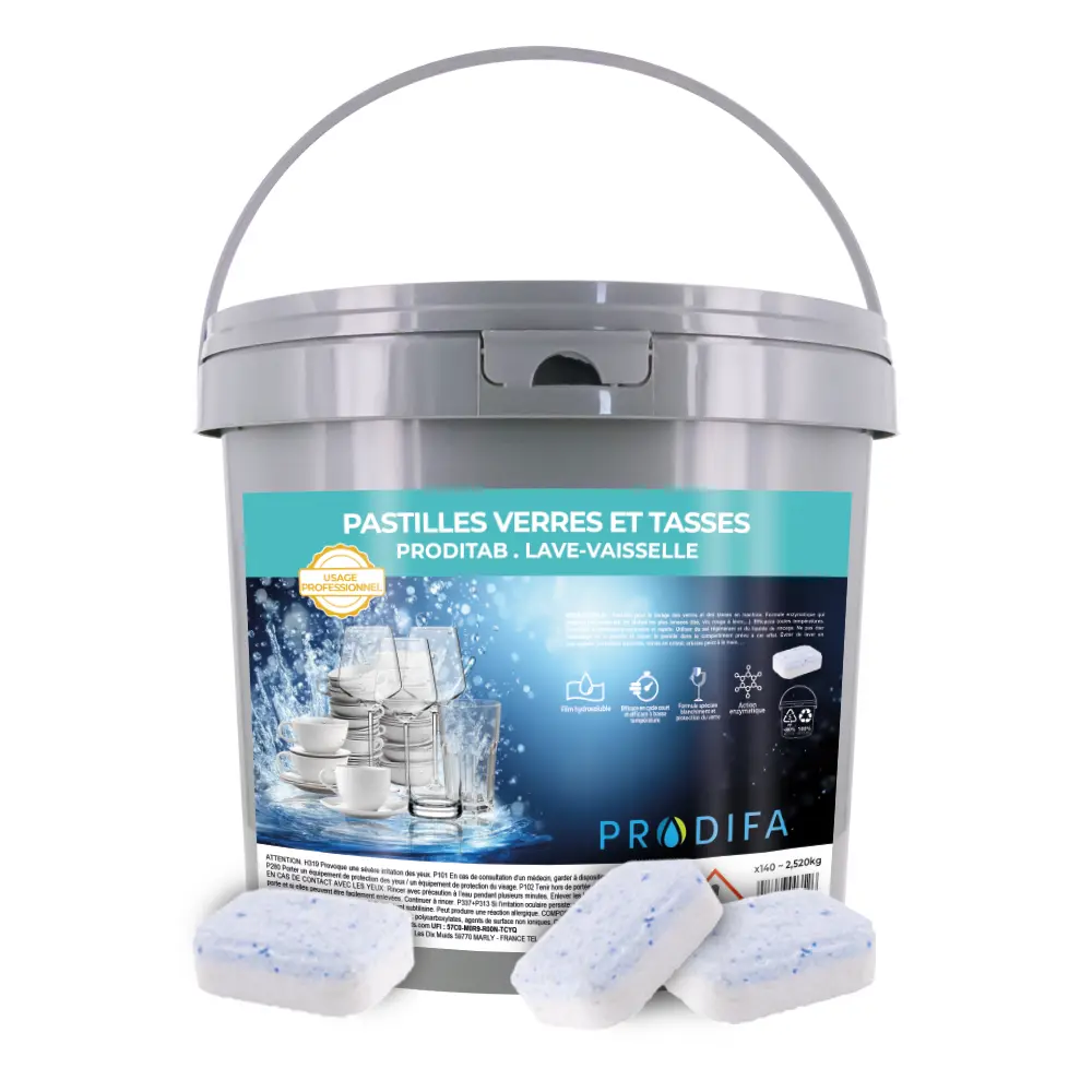 Pastille lave verres et tasses seau de 140 pastilles