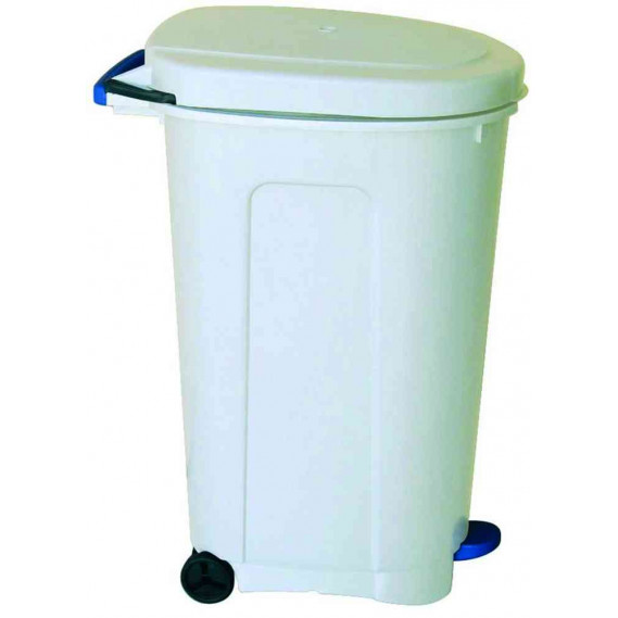 Poubelle PPL blanche à pédales 90 L avec roulettes