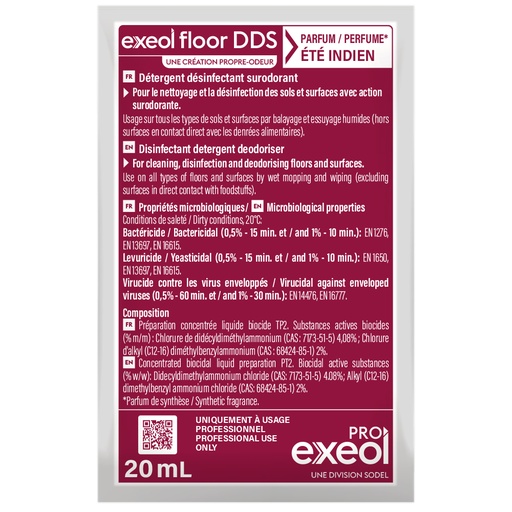 [DE0042] Détergent désinfectant surodorant sols Été indien — DDS Exeol Floor carton 250×20 ml