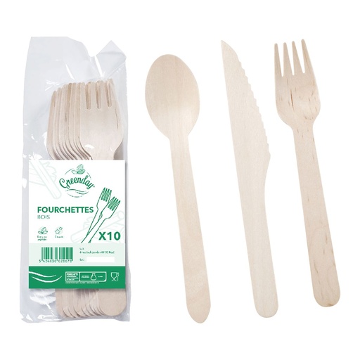 [EB0072] FOURCHETTES BOIS 16.5cm paquets de 10 (PCB50)