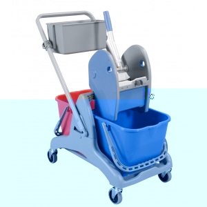 [MN0326] Chariot de lavage 2 seaux 15 L avec presse à mâchoires poignée latérale — Duo Tristar 30