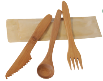 Kit Couvert 3 En 1 Bambou (Couteau + Fourchette + Serviette)